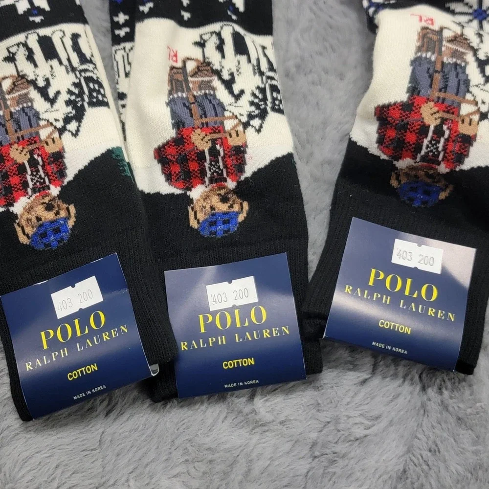 Polo Ralph Lauren Socks Mens 6-12.5 Fair Isle Polo Bear Husky Sled Mid Calf